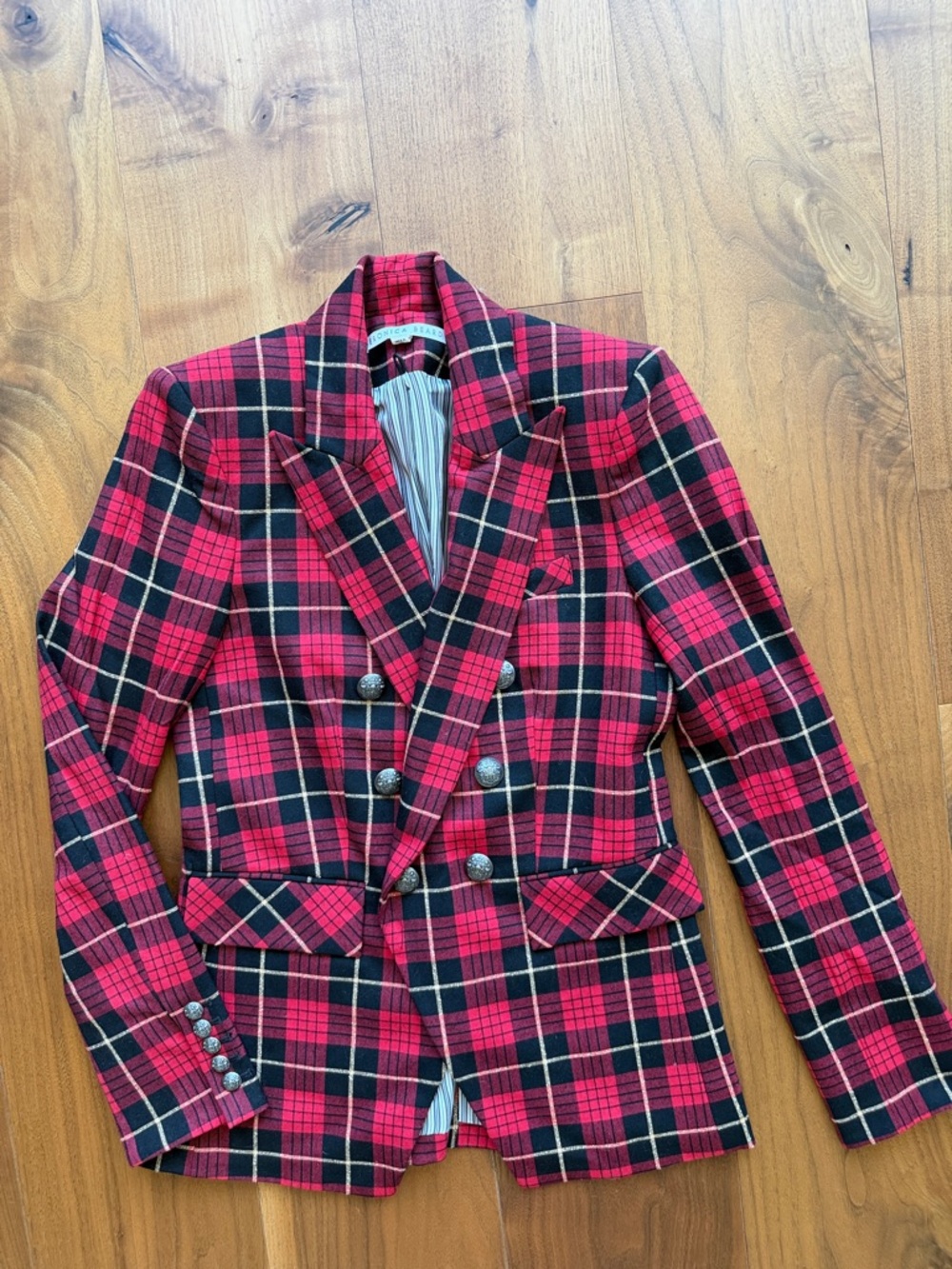 Veronica Beard / Miller Dickey Plaid Wool Blazer / Red XS 0